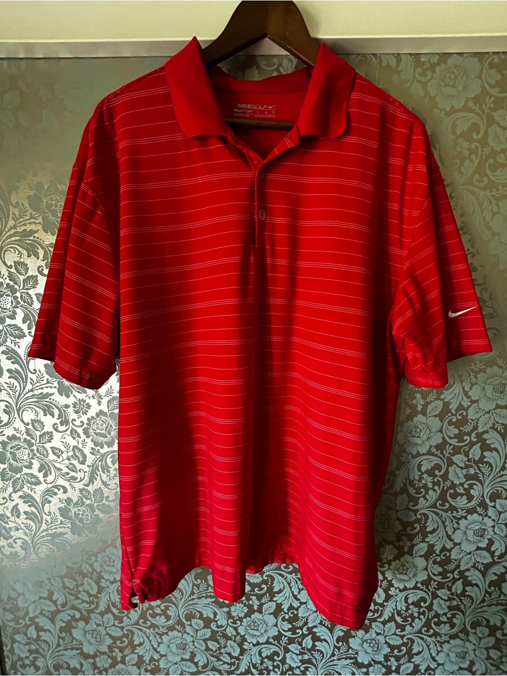 Nike Golf Fit Dry Mens Red Striped Performance Polo Shirt L